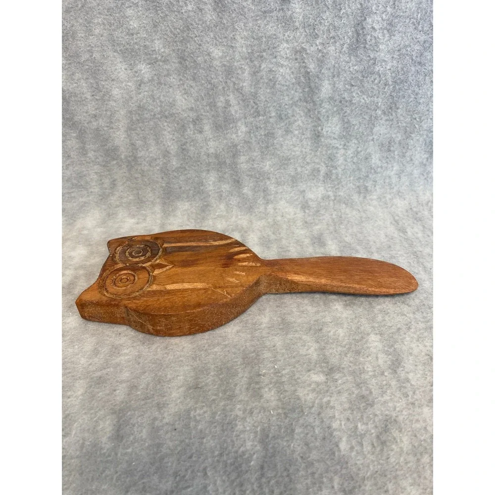 Hand Carved Wooden Owl Spreader Kitchen Utensil‎ Decor Collectible Folk Art
